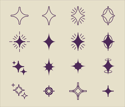 Set of four-pointed and eight-pointed stars and shapes