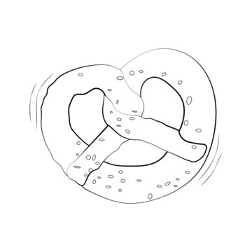 recommend clip art: Soft pretzel twisted knot bread with salt line art icon for apps and websites, Illustration