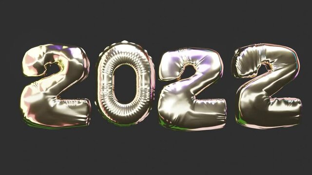 happy new year 2022 ! Golden balloons on black. It's a loop
