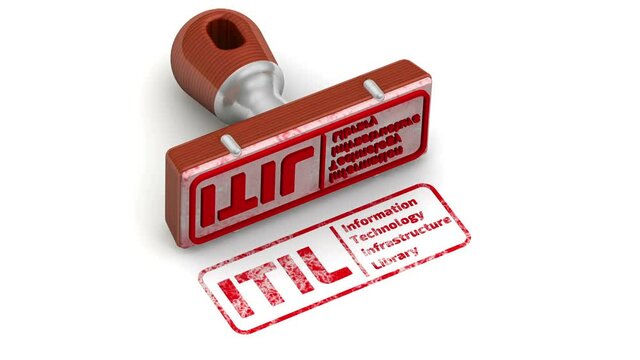 ITIL. Information Technology Infrastructure Library. The stamp and an imprint. The seal-stamp leaves a red imprint ITIL. Information Technology Infrastructure Library on a white surface. Footage video