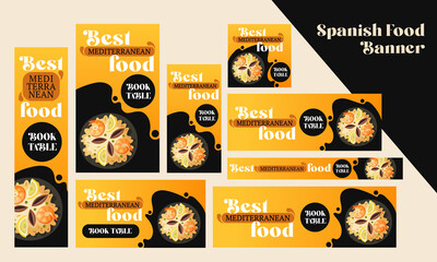 Paella & Spanish Mediterranean Restaurant & Spain cuisine Web banners,  Google Ads, instagram Facebook Post Stories