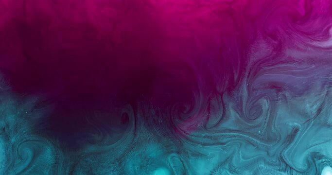 Paint color mix. Ink water swirl. Hot cold blend. Bright neon magenta pink blue smoke cloud motion abstract art background shot on RED 6k.