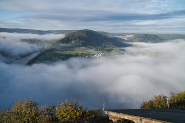 Fog rising on the mountains of the small Saar loop