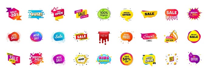 Fototapeta na wymiar Best sale offer banners. Discounts price deal stickers. Special offer 3d bubble. Promotion sale tag coupons. Quiz bubble banner. Best discount deal sticker templates. Promotion Ad labels. Vector