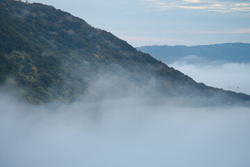 Fog rising on the mountains of the small Saar loop