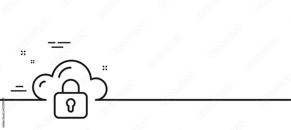 Poster cloud computing protection line icon. internet data storage sign. file hosting technology symbol. mi