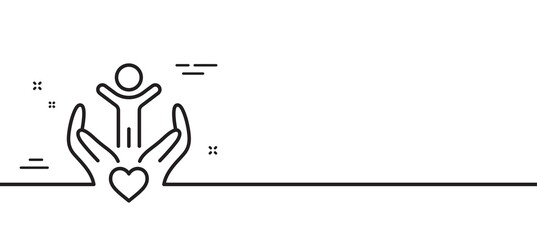 Volunteer care line icon. Hospice service sign. Health insurance symbol. Minimal line illustration background. Volunteer line icon pattern banner. White web template concept. Vector