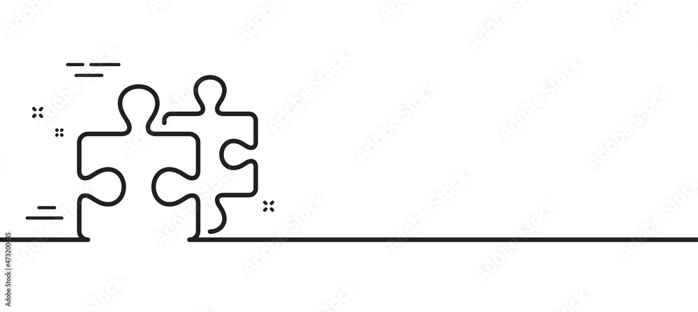 Poster puzzle pieces line icon. jigsaw game challenge sign. business solution symbol. minimal line illustra