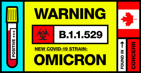 Canada. Covid-19 New Strain Called Omicron. Found in Botswana and South Africa. Warning Sign with Positive Blood Test. Concern. B.1.1.529.