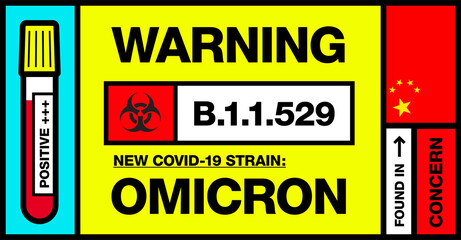 China. Covid-19 New Strain Called Omicron. Found in Botswana and South Africa. Warning Sign with Positive Blood Test. Concern. B.1.1.529.