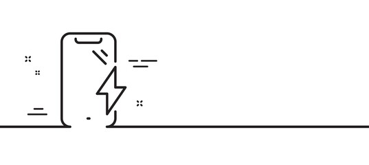 Smartphone charging line icon. Phone charge sign. Mobile device energy symbol. Minimal line illustration background. Smartphone charging line icon pattern banner. White web template concept. Vector