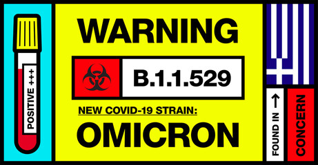 Greece. Covid-19 New Strain Called Omicron. Found in Botswana and South Africa. Warning Sign with Positive Blood Test. Concern. B.1.1.529.