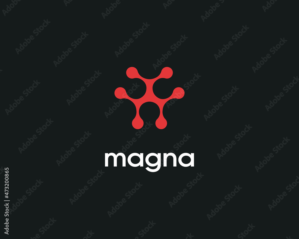 Poster abstract logo from connected dots or circles. creative minimalistic chip, science vector sign symbol