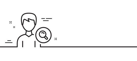 Search User line icon. Profile Avatar with Magnifying glass sign. Male Person silhouette symbol. Minimal line illustration background. Search people line icon pattern banner. Vector