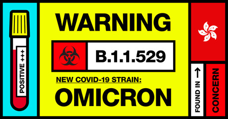 Hong Kong. Covid-19 New Strain Called Omicron. Found in Botswana and South Africa. Warning Sign with Positive Blood Test. Concern. B.1.1.529.