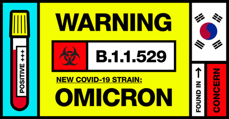 South Korea. Covid-19 New Strain Called Omicron. Found in Botswana and South Africa. Warning Sign with Positive Blood Test. Concern. B.1.1.529.