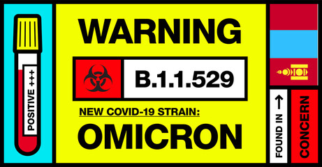 Mongolia. Covid-19 New Strain Called Omicron. Found in Botswana and South Africa. Warning Sign with Positive Blood Test. Concern. B.1.1.529.
