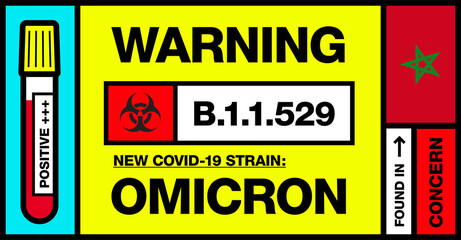 Morocco. Covid-19 New Strain Called Omicron. Found in Botswana and South Africa. Warning Sign with Positive Blood Test. Concern. B.1.1.529.