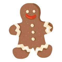 Cute gingerbread man glazed christmas cookie on white background.