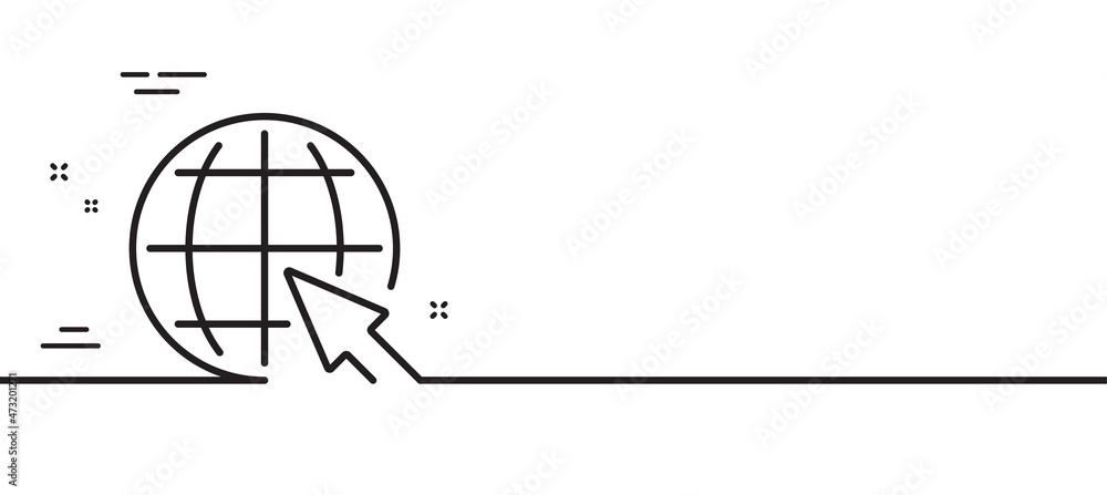 Poster globe with mouse cursor line icon. world or earth sign. global internet symbol. minimal line illustr