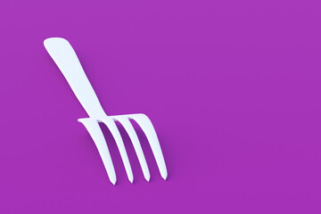 White fork on violet background. Copy space. 3d render