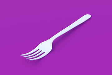 White fork on violet background. 3d render