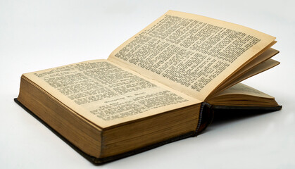 An old used German bible with gilded pages, printed before 1900. It's opened at the Gospel of Mark....