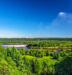 Fototapeta na wymiar view of the forest and the river on a sunny summer day