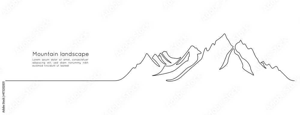 Aufkleber one continuous line drawing of mountain range landscape. mounts in simple linear style for winter sp