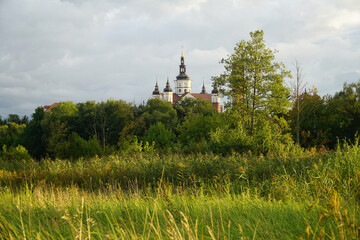 Landscape with the orthodox Monastery of the Annunciation in Suprasl also known as the Suprasl Lavra. Monastic complex with defensive features from 16th and 17th century, Podlasie region, Poland.