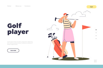Golf player concept of landing page with young woman play golf at course