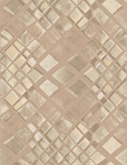 geometric beige abstract watercolor pattern with rhombuses and irregular line drawn by hand on gray background for textile. Moderm pattern