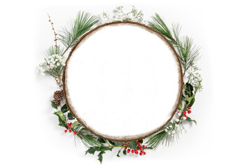 Wooden round sign mockup Christmas wreath decoration