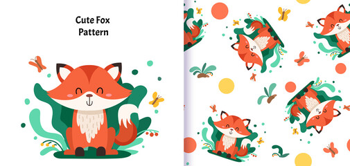 Seamless pattern with cute Fox. Vector illustration for kids. Can be used for textiles print  and gift wrapping Baby Shower. Vector cartoon illustration