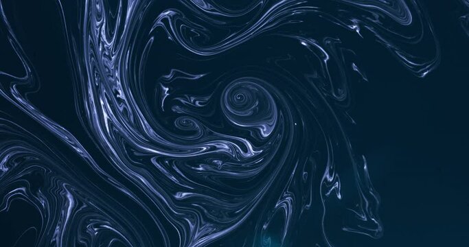 Paint water swirl. Marble texture. Color mix wave. Undersea whirl. Dark blue white fluid flow motion abstract art background shot on RED 6k.