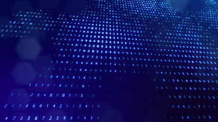 3d loop background, concept of digital data processing, calculation and visualization of computation. Counters of numbers in rows of lines on plane. Blue digital information bg with numbers. Sci-fi bg - Powered by Adobe