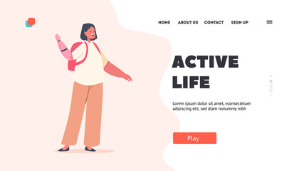 Child with Disability Active Life Landing Page Template. Disabled Girl with Hand Prosthesis, Kid Rehabilitation