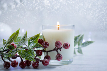 candle, festive garland christmas background