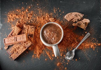 top view hot chocolate in a cup