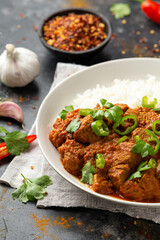 Traditional Beef curry with rice and Spicy