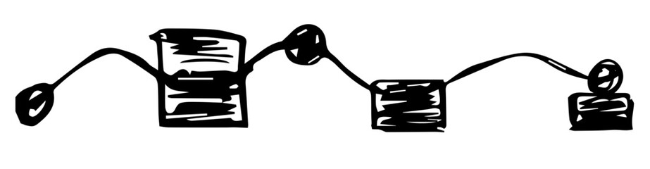 Doodle columns with falling yields on a white background. Simple vector chart of falling stocks of companies. Stock illustration business.