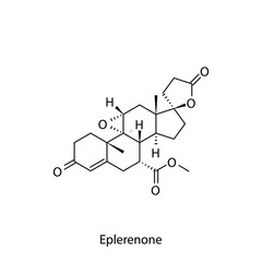 Eplerenone molecular structure, flat skeletal chemical formula. Aldosterone antagonist drug used to treat hyperaldosteronism, heart failure. Vector illustration.