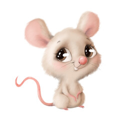 Illustration of a cute cartoon mouse isolated on a white background. Cute cartoon animals.