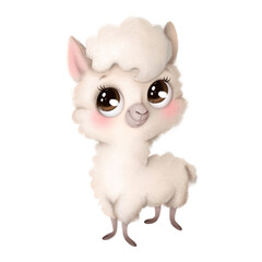 Illustration of a cute cartoon llama isolated on a white background. Cute cartoon animals.