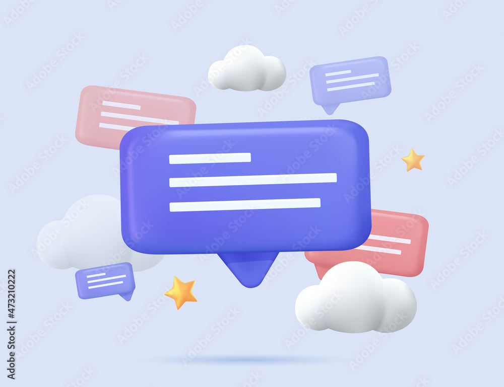 Poster message notification icon. cloud new message realistic 3d design. dialog, chat speech bubble. dialog