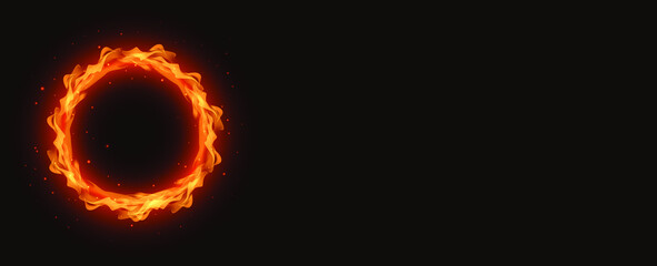 Fire circle realistic . Ring of fire flame. Round fiery frame. illustration - Vector.