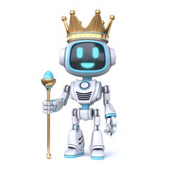 Cute blue robot with crown King robot 3D