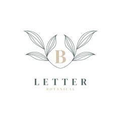 Initial Letter B Floral and Botanical Logo. Nature Leaf Feminine for Beauty Salon, Massage, Cosmetics or Spa Icon Symbol