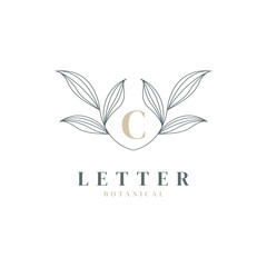 Initial Letter C Floral and Botanical Logo. Nature Leaf Feminine for Beauty Salon, Massage, Cosmetics or Spa Icon Symbol