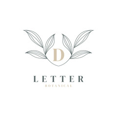 Initial Letter D Floral and Botanical Logo. Nature Leaf Feminine for Beauty Salon, Massage, Cosmetics or Spa Icon Symbol